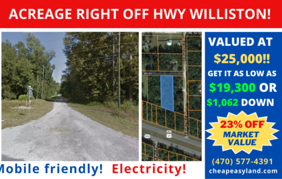 1.13 Acres – 40 min from Gainesville! Mobile Homes allowed, Electricity!